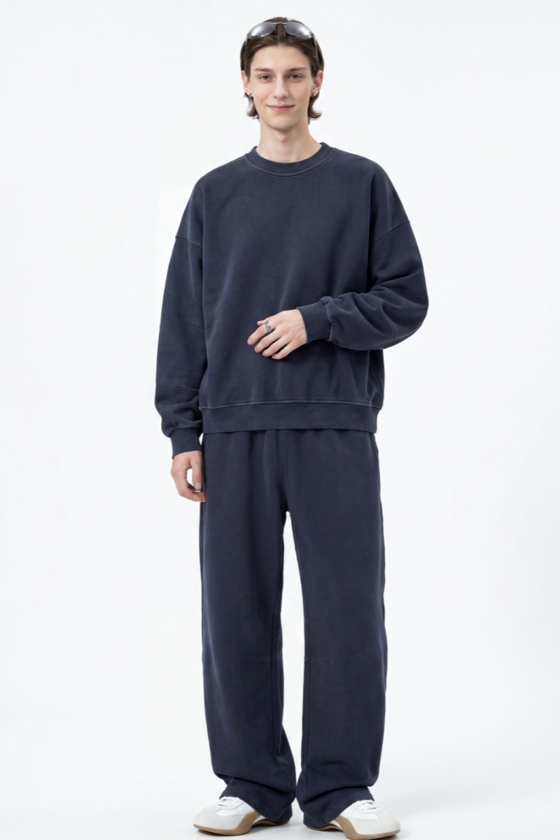 Men's Fall 100% Cotton Set:Solid Pullover And Sweatpants