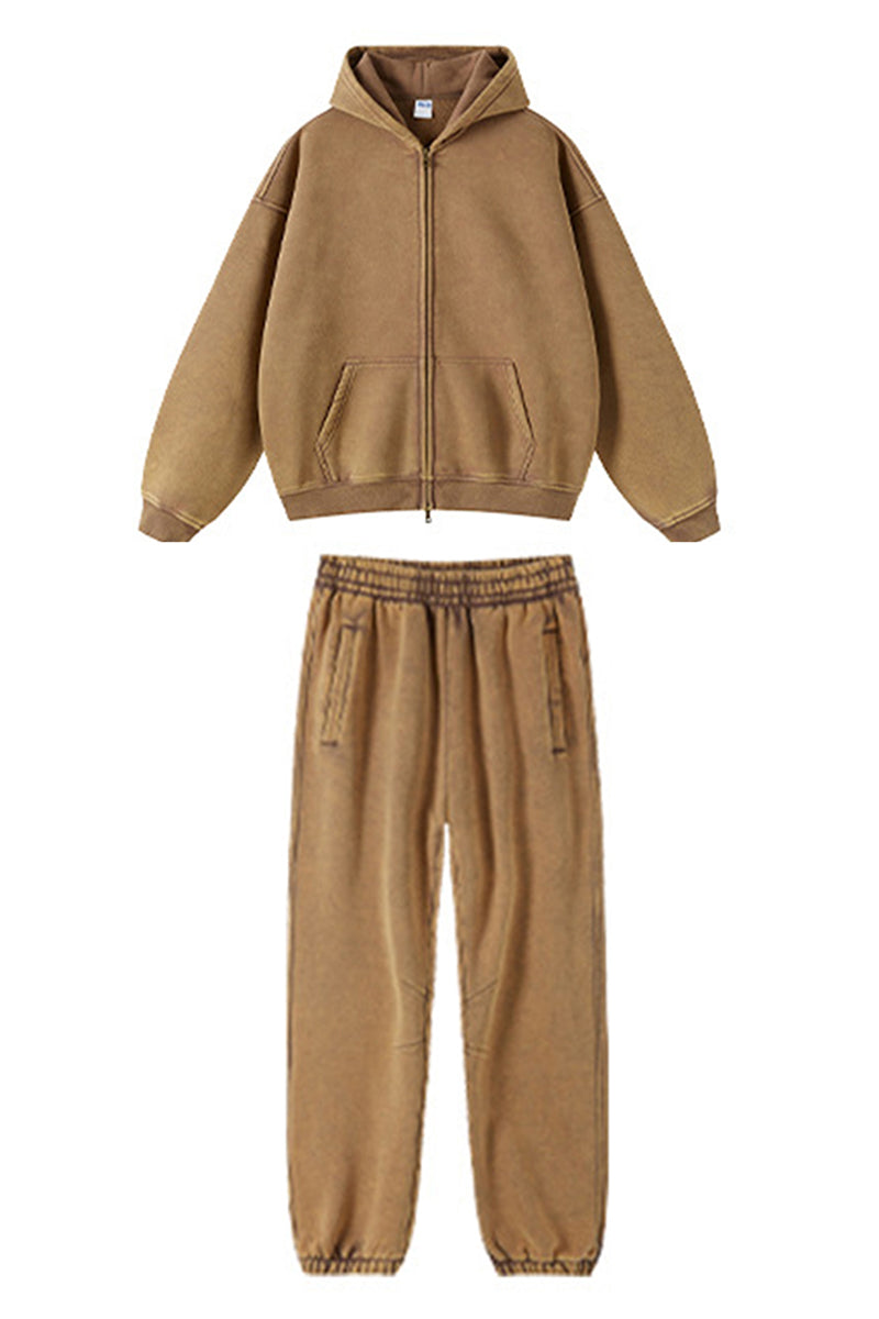 Unisex Fleece Zip-Up Hoodie Set: Pullover + Sweatpants