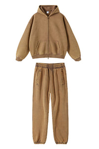 Unisex Fleece Zip-Up Hoodie Set: Pullover + Sweatpants