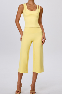 Women's Yoga Sets:Fake Two-Piece Tank Top & Wide Leg Capri Pants