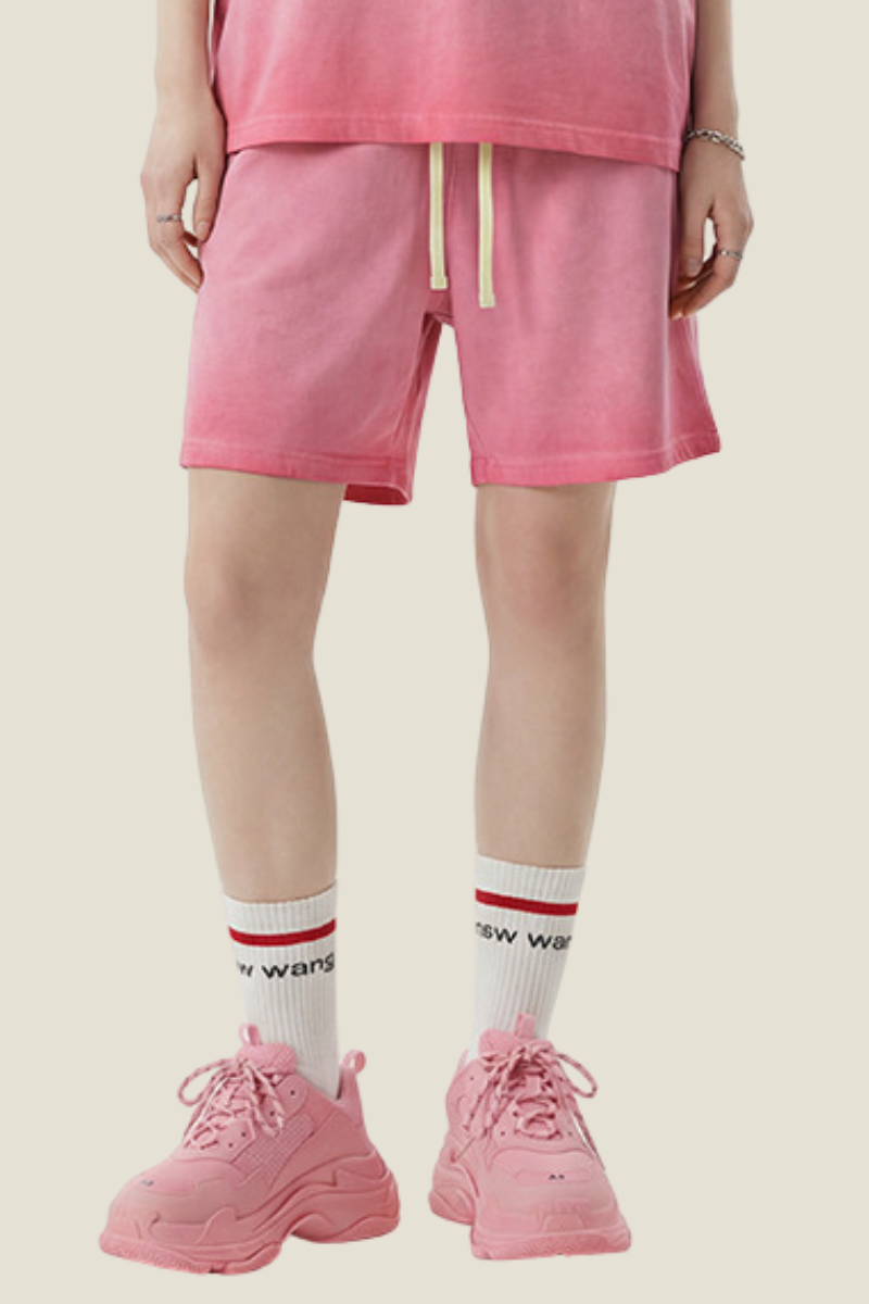 Unisex 320G Cotton Shorts - Washed Ombre Drawstring 5-Inch