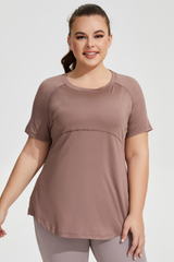 Plus Size Women's Long Breathable Mesh Yoga T-shirt