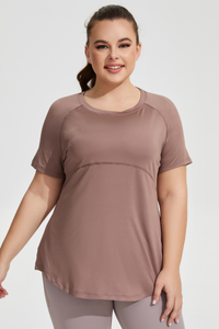 Plus Size Women's Long Breathable Mesh Yoga T-shirt