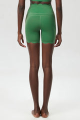 Women Wave-Edged High-Waist Quick-Dry Tight-Fit Yoga Cycling Mid-Length Sports Shorts