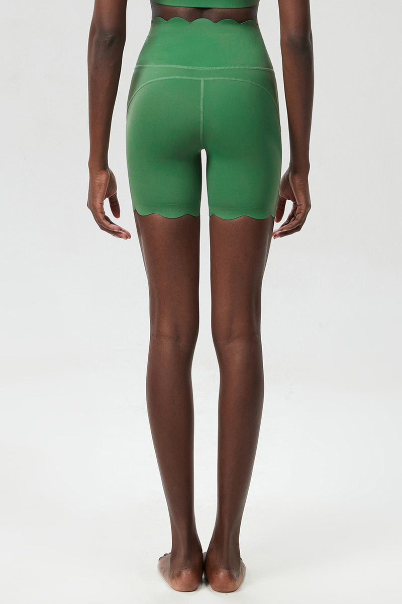 Women Wave-Edged High-Waist Quick-Dry Tight-Fit Yoga Cycling Mid-Length Sports Shorts