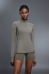 Women Stand Collar Half Zip Slim Fit Workout Long Sleeve Top