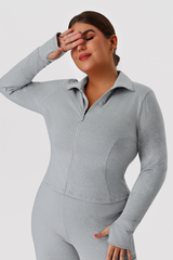 Plus Size Women's Stand Collar Fitted Zip-Up Yoga Jacket