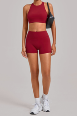 Women's Yoga Set:Cross Back Bra And High-Waist Shorts