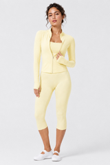 Women's Stand Collar Jacket & Capri Leggings Workout Sets