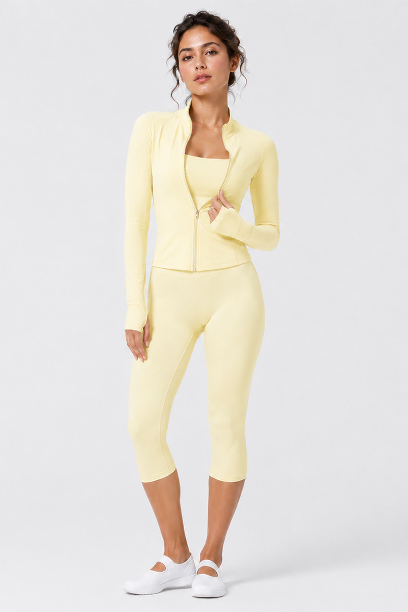 Women's Stand Collar Jacket & Capri Leggings Workout Sets