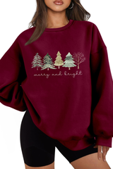 Women's Fall Christmas Tree Print Crew Neck Sweatshirt
