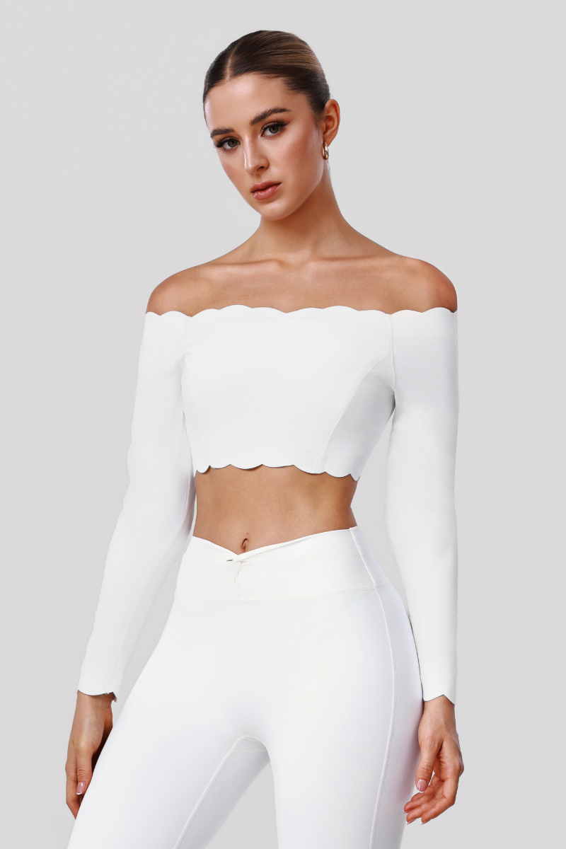 Women's Sports Ruffle Off The Shoulder Long Sleeve Yoga Top
