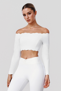 Women's Sports Ruffle Off The Shoulder Long Sleeve Yoga Top
