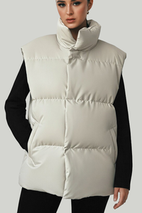 Women's stand-up collar relaxed cotton vest.