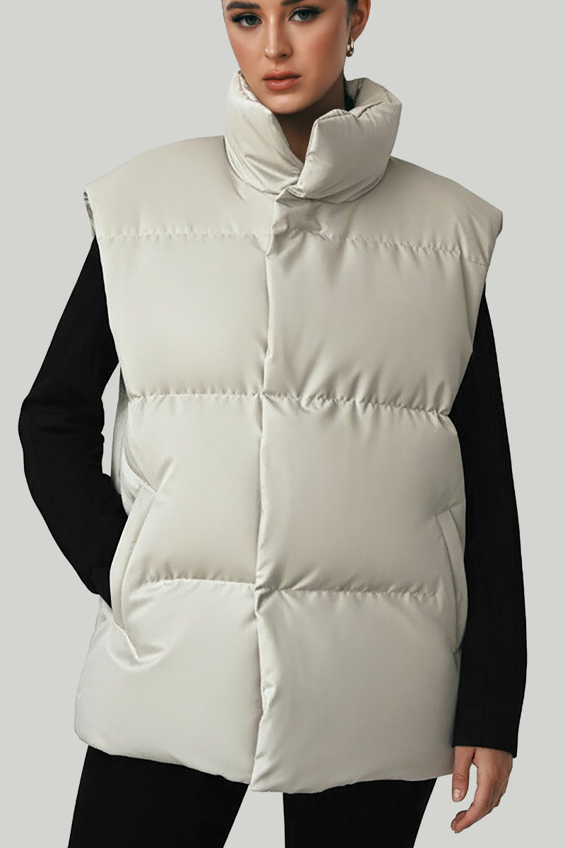 Women's stand-up collar relaxed cotton vest.