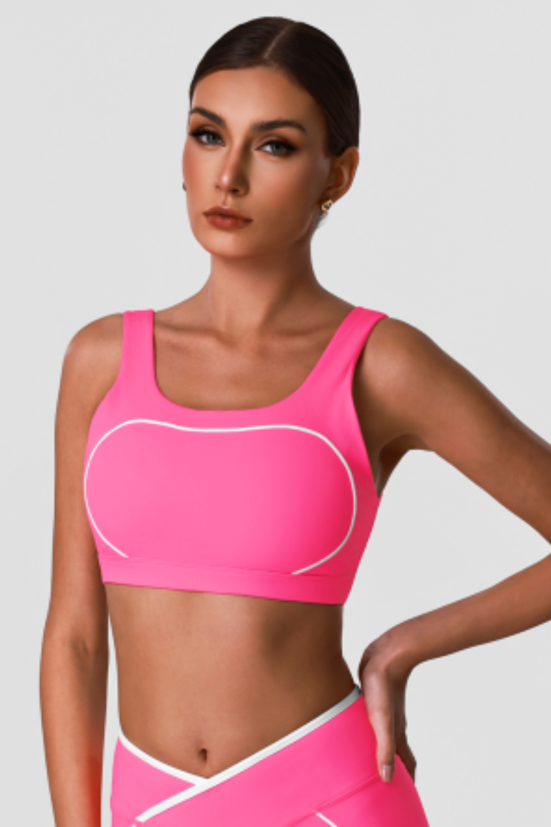 Women's Wide Straps Contrast Line U-Back Sports Bra