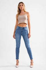 Women's High Classic Blue Wash Stretch Skinny Cropped Jeans