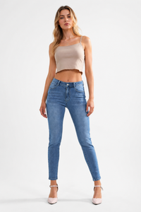 Women's High Classic Blue Wash Stretch Skinny Cropped Jeans