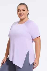 Plus Size Athletic Women's Asymmetric Slit Yoga T-Shirt