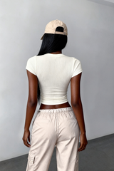 Women's slim round neck solid color short sleeves