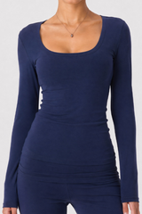 Women’s Wide Scoop Neck Form-Fitting Long Sleeve Pilates Top