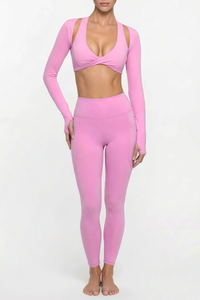 Women's Twist Front Long Sleeve T-shirt & Leggings 2-Piece Set