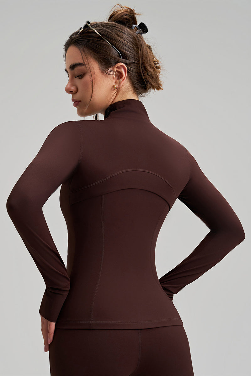 Women Slim-Fit High-Neck Finger-Loop Yoga Long Sleeve