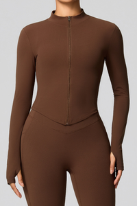 Women's Zip-Up Mock Neck V-Waist and Thumbhole Cuffs Jacket