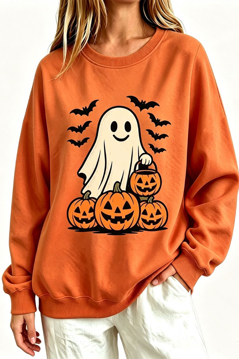 Women's Fall Halloween Spooky Ghost Pumpkin Sweatshirt