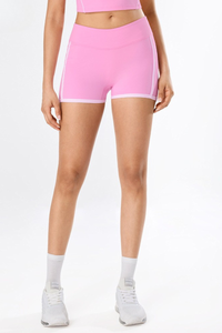 Women's Contrast Trim Side Pocket Workout Yoga Shorts