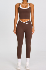 Women's Color-Block Cross-Back Tank Top And Leggingd Set
