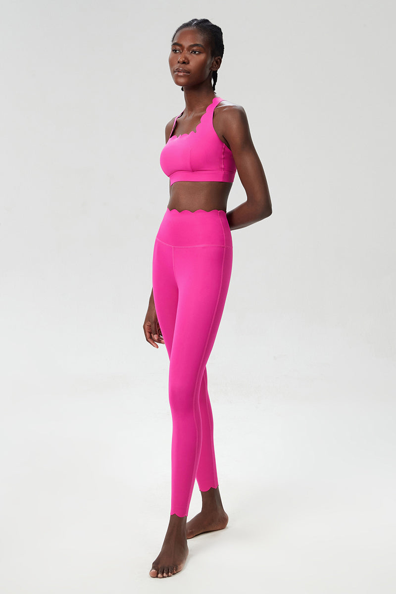 Women Wave Liquid Seamless High Stretch Midweight Yoga Set - Removable Cup Bra & Contoured Tights