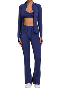 Versatile zipper-fastened matte-finish yoga three-piece set