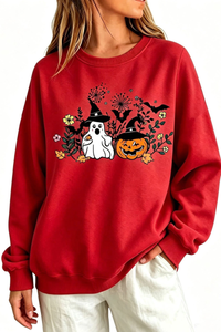 Women's Fall Halloween Witch Ghost Floral Horror Sweatshirt
