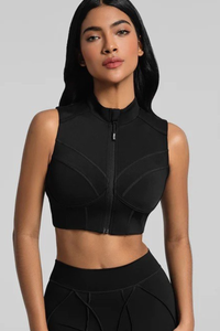 Women's Athletic Zipper Cropped Mock Neck Yoga Bra