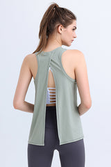 Solid Color Back Cut-Out Sports Tank Tops