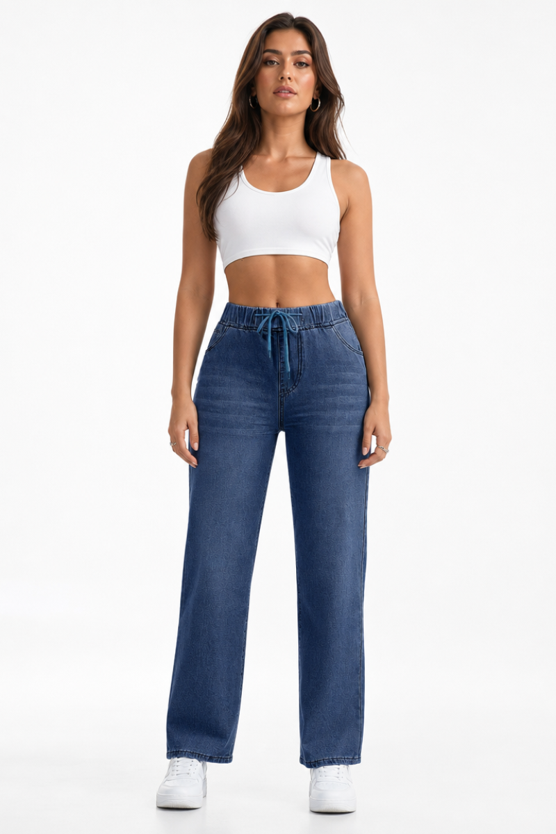 Women's High Waist Drawstring Wide Leg Jeans