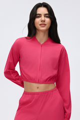 Women's Stand Collar Full Zip Long Sleeve Loose Fit Jacket