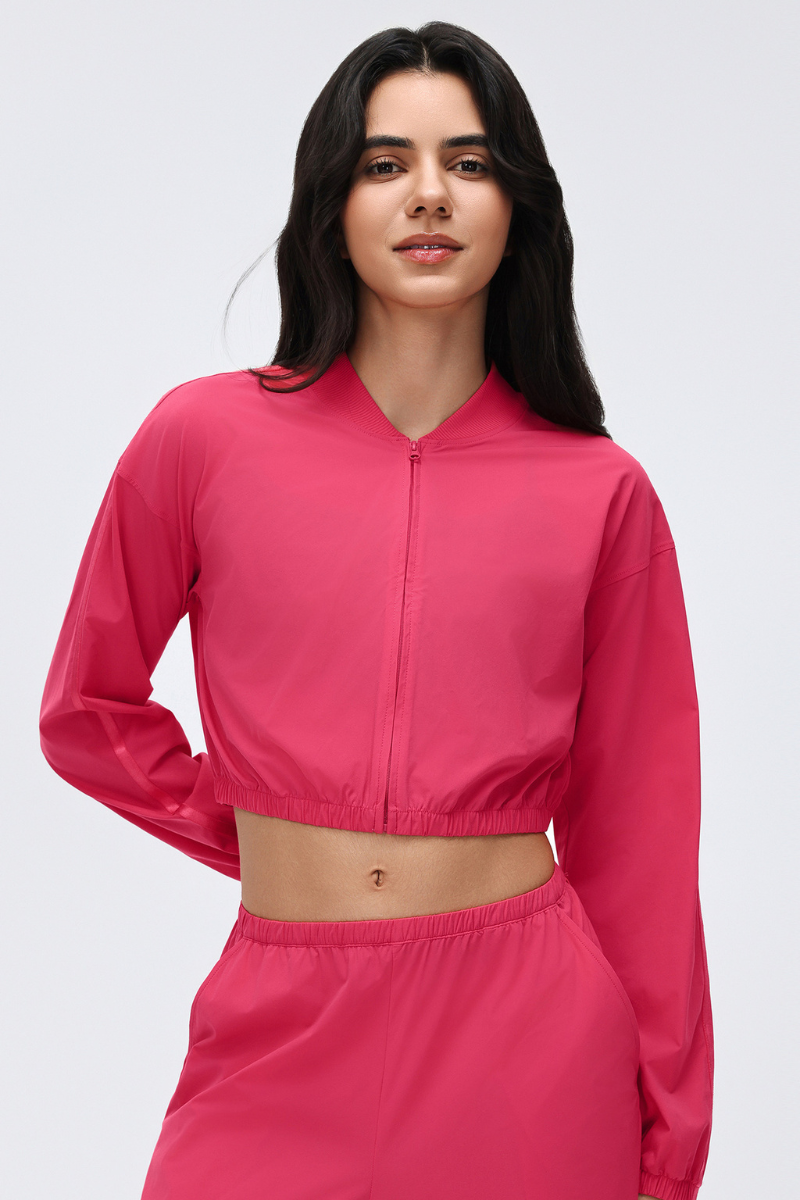 Women's Stand Collar Full Zip Long Sleeve Loose Fit Jacket