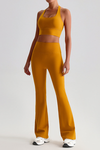 Women's Brushed Cross Back Bra & Flared Pants Yoga Set