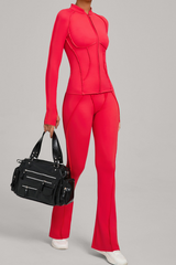 Ladies' zipper long-sleeve two-piece set