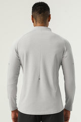 Men's Half Zip Stand Neck Thumb Band Fitness Training Long Sleeve T-Shirt