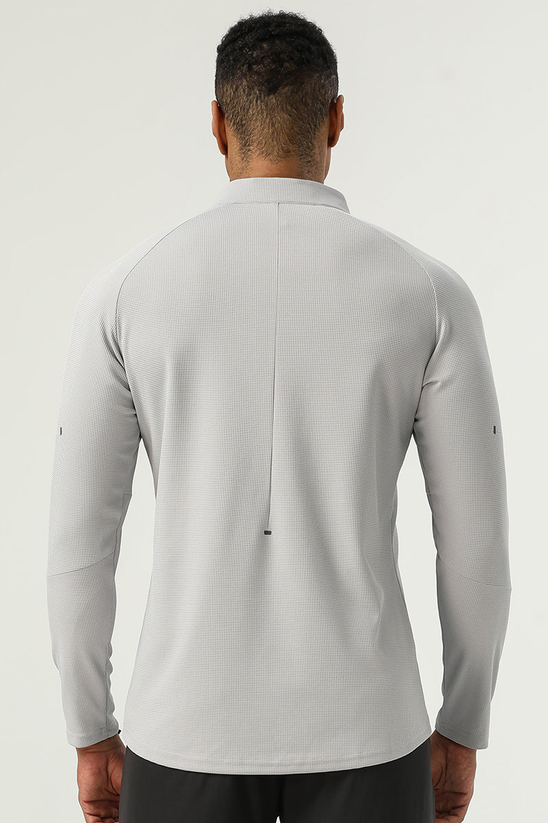 Men's Half Zip Stand Neck Thumb Band Fitness Training Long Sleeve T-Shirt