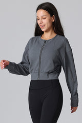 Women'S Athletic Slim Fit Zipper Crop Long Sleeve Jacket