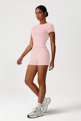 Women Slim Fit Quick-Dry Yoga Set: Short Sleeve Top + High Waist Shorts