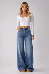 Women's Vintage Wash High Waist Wide Leg Jeans