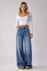 Women's Vintage Wash High Waist Wide Leg Jeans