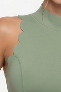 Women's Scallop-Edge High-Neck Top And Leggings Sports Set