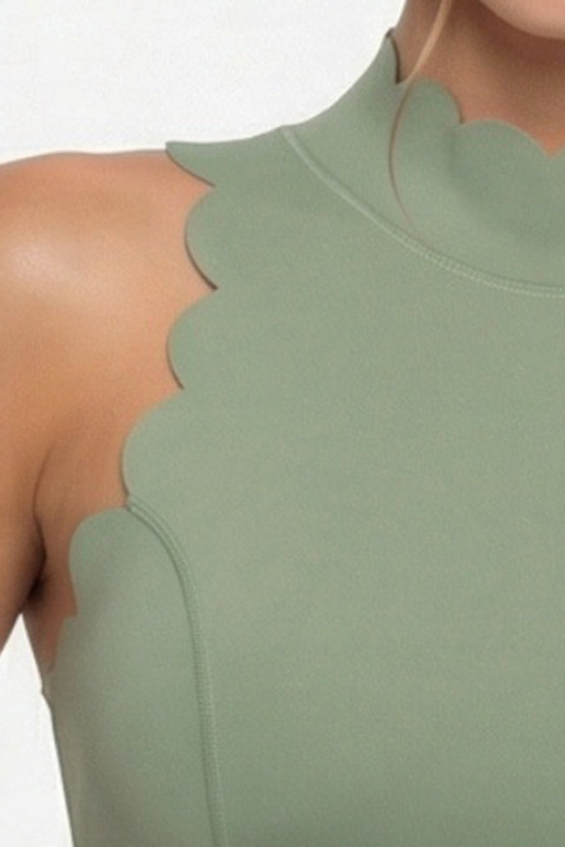 Women's Scallop-Edge High-Neck Top And Leggings Sports Set
