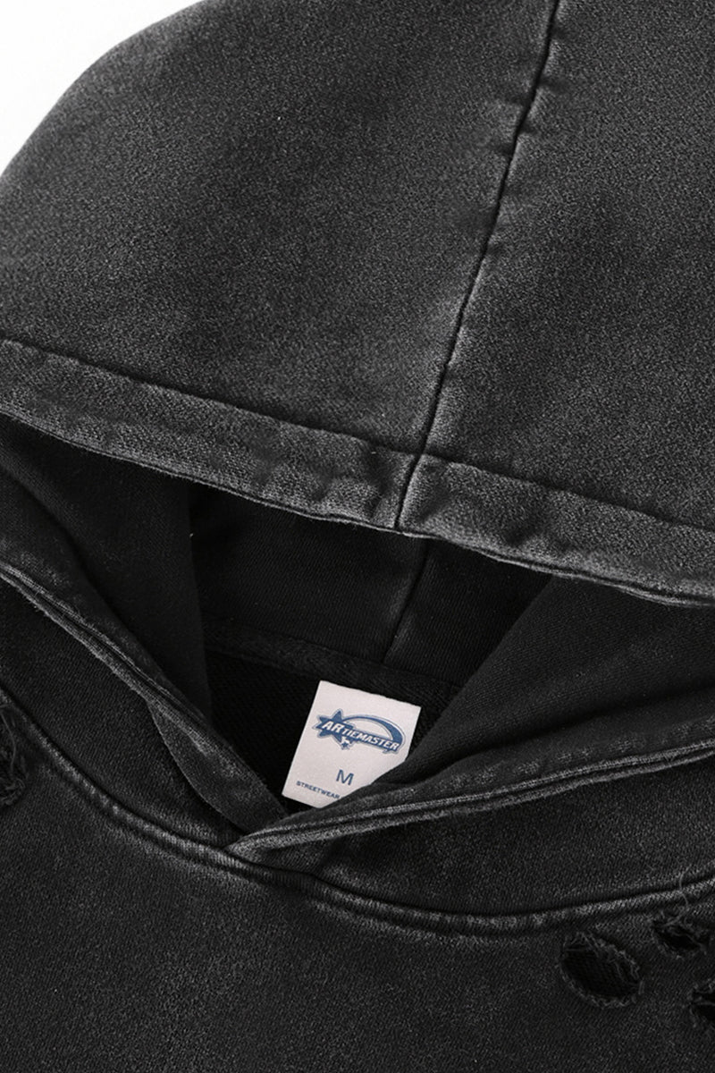 Men/Women Vintage Snow Wash Ripped Loose Hoodie